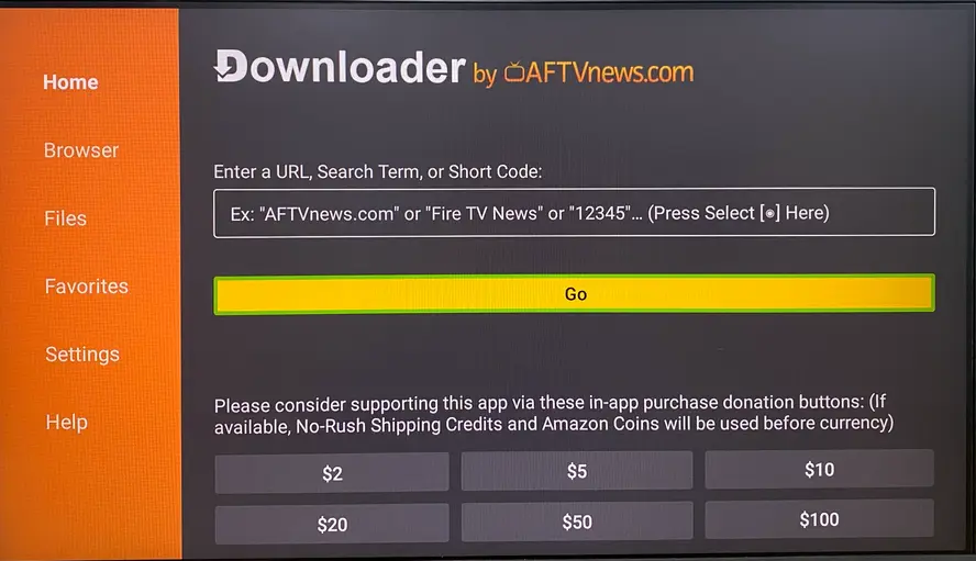 Introduceți codul de descărcare în aplicația Downloader pe Firestick